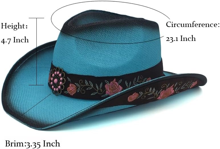 Cowboy Hats for Women Black Cowgirl Hats Classic Woven Embroidered Straw Western Hats for Women Music Festival Party Beach - Image 2