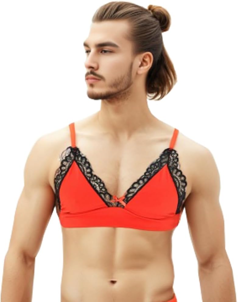 ZUYPSK Men's Sissy Lace Floral Bra Underwear Whisper Bralette Satin Wire-Free Crossdresser Bra Tank Tops