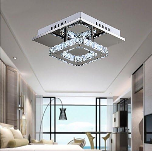 Mini Modern Crystal Chandelier Square Ceiling Light for Bedroom, Bathroom, Dining Room,8.3x8.3In,12W (Warm White)