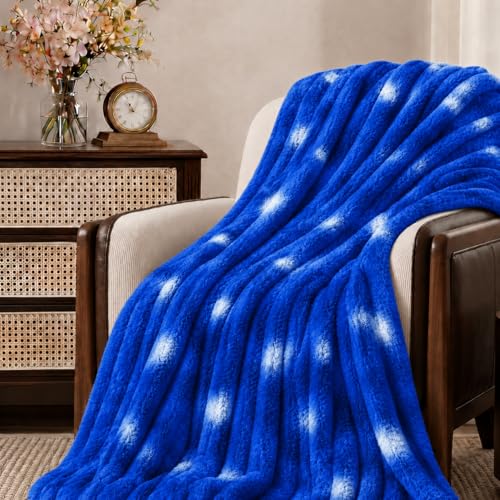 Image of Cortina Embossed Fur Blanket Single Size -Embossed Soft and Warm Decorative Fuzzy Blankets - Cozy, Fluffy, Plush Lightweight Throw Blankets for Couch, Bed, Sofa(Blue, 150x200 CMs)