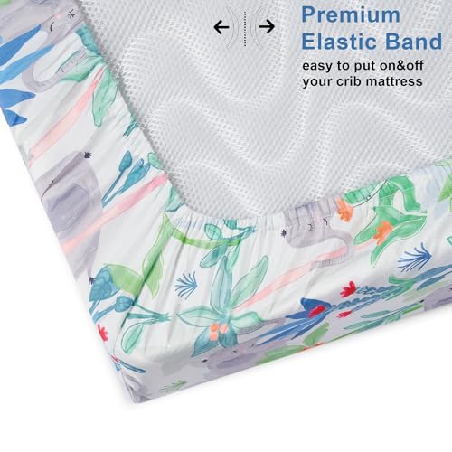 Image of TILLYOU Baby Crib Sheets for Boys Girls, Super Soft Toddler Bed Sheets, 2 Pack Sheets for Standard Crib Mattress 28x52in, Rainforest Elephant