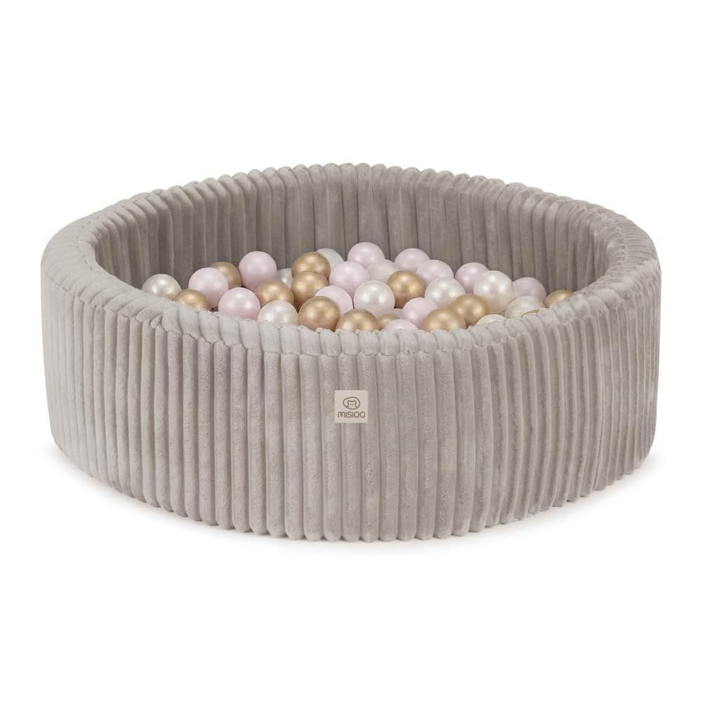 MISIOO Piscine à balles pour bébé 90 x 30 cm avec 200 balles de 6 cm de diamètre - Piscine à balles ronde pour enfant - Mousse souple - Housse amovible et lavable - Piscine de jeu d'intérieur pour