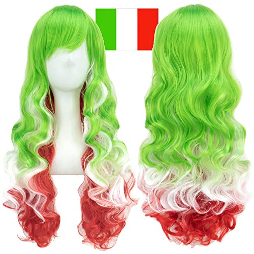 IMISSU Flag Color Design Hair Cosplay Wigs with Bangs Halloween Costume Wig (IT Flag Green White Red)