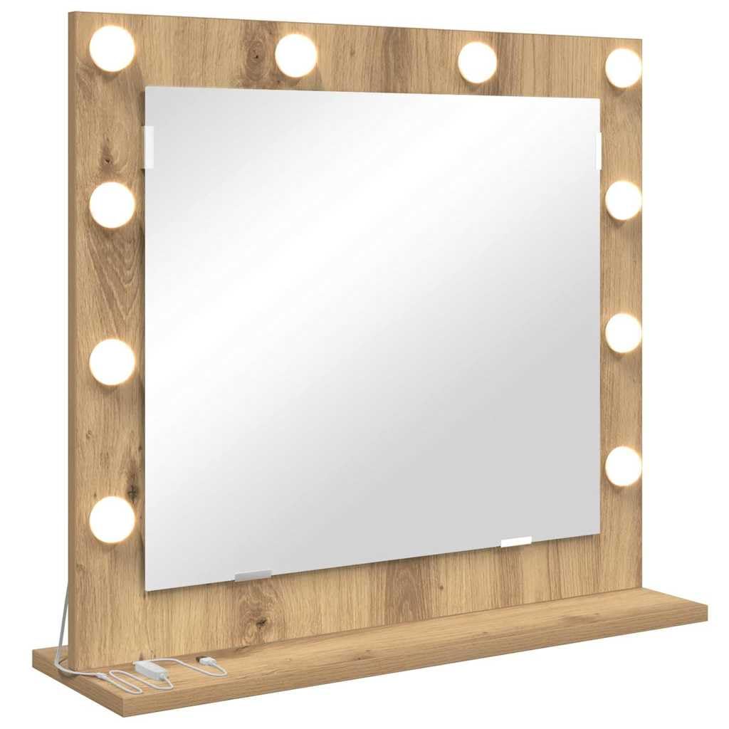 vidaXL Vanity Mirror Rectangular Artisan Oak 60 x 55 x 18 cm, Elegant Bedroom Mirror, LED Vanity Decor, Contemporary Glass Stand with Warm Lighting, Stylish Reflection Piece for Indoor Use