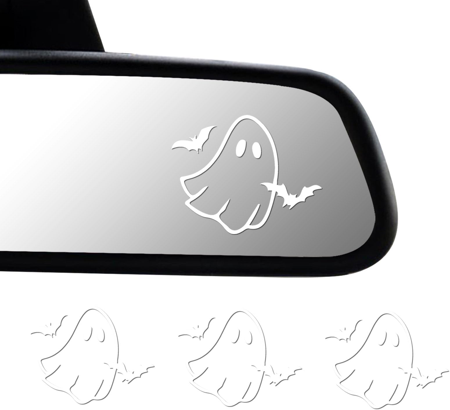 Generic 3-Pack Ghost White Car Mirror Decals - Vinyl, Outdoor, Glass, Plastic, Metal - Rectangular, Ghost Style - Halloween - Mirror, Cup, Laptop, Window, Car