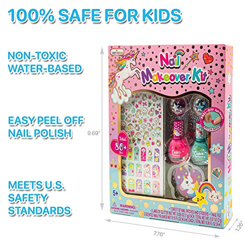 Hot Focus Sparkling Unicorn Nail Art Kit For Little Girls +80Pcs– Scented Nail Polish, Pink And Blue Glitter, Unicorn Nail Stickers, Nail File, Non-Toxic 100% Kid Friendly. Designed In The Us. #TOP7