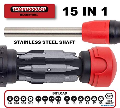 Megapro Tamperproof 15 In 1 Multi Bit Screwdriver (Black/Red) #TOP1