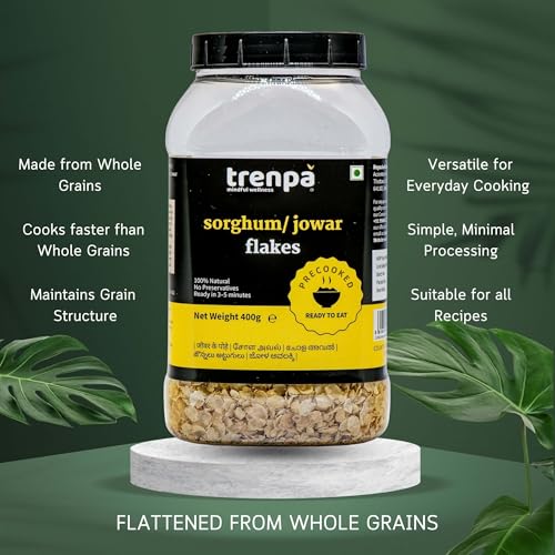 Image of TRENPA Sorghum (Jowar) Millet Flakes 400g | Whole Grain | Easy Breakfast & Meal Flakes