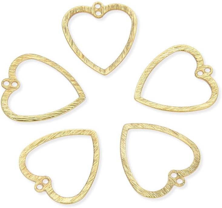 50pcs Adabele Tarnish Resistant 21mm 2-Hole Valentine Heart Drop Pendant 18K Yellow Gold Plated Brushed Brass Earring Findings for Craft Jewelry Making BF-C4