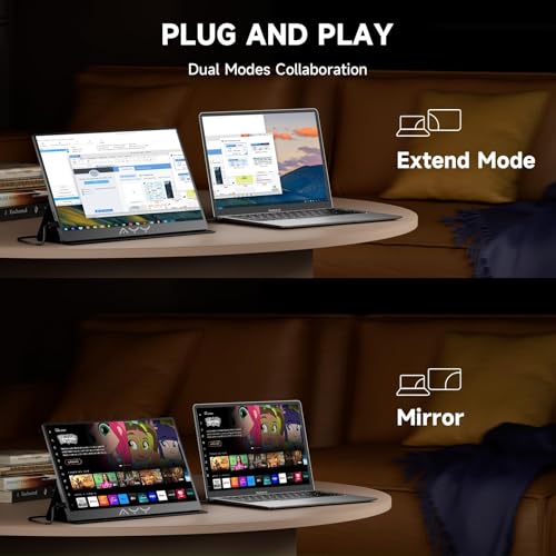 AYY 15.6 Inch Portable Monitor 1080P FHD USB-C HDMI External Display for Laptop Phone MAC PS5 Switch Xbox, Ultra-Slim 100% sRGB Portable Second Screen with Dual Speakers & Smart Cover, IPS, Black by AYY - Image 3