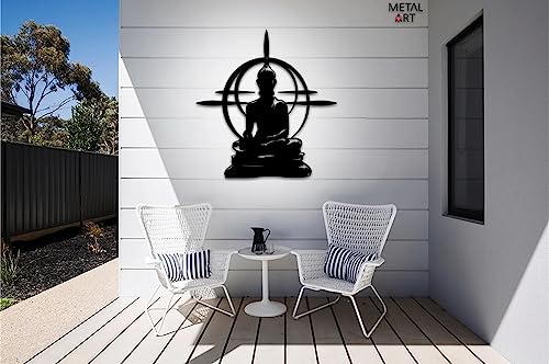 Image of Herrlich Homes Buddha Metal Wall Sign | Yoga Studio Decor | Meditation Art | Spiritual accessory | 26 iches | Black