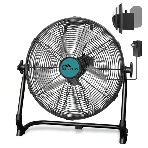 CREPOW 12 Portable Cordless Fan Compatible with Makita 18V Battery Battery Powered Floor Fans with AC Adapter USB and Type Charging Stepless Speed Fans for Jobsite Garage Camping (No Battery)