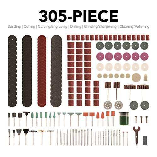 POPULO 305-Piece Rotary Tool Accessories Kit, 1/8-inch Diameter Shanks, Universal Fitment for Easy Cutting, Grinding, Sanding, Sharpening, Carving and Polishing, Storage Case.