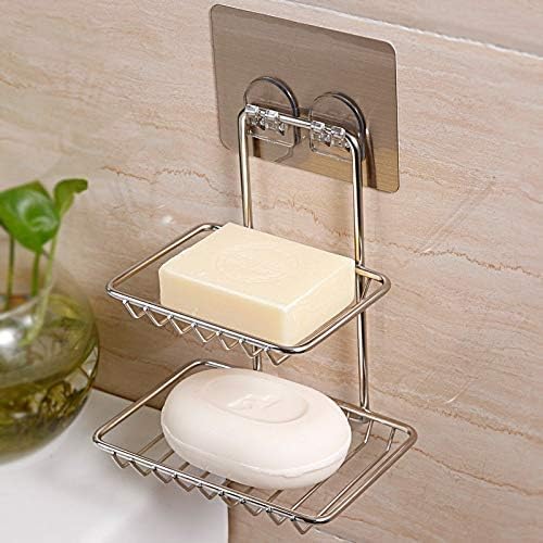 2 Tier Stainless Steel Shower Caddy Self Adhesive Bathroom Shelf Wall Mount No Drilling Storage Rack Rust Proof Shower Organizer Basket Shampoo Holder Kitchen Bathroom Accessories Organizer 1