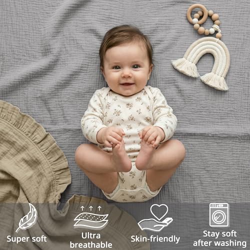 Image of Pro Goleem Muslin Bassinet Sheet for Boys and Girls, Soft Breathable Fitted Cotton Baby Sheets Set for Oval Hourglass and Rectangular Bassinet Mattress, Neutral, 2 Pack (Grey＆Green)