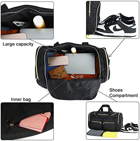 Weekender Overnight Duffel Bag Shoe Pocket for Women Men Weekend Travel Tote Carry On Bag (Black-B) 8 Weekender Overnight Duffel Bag Shoe Pocket for Women Men Weekend Travel Tote Carry On Bag (Black-B)