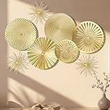 Lingvee 8 Pcs Gold Wall Decor Modern Metal Decor Metal Starbursts Radial Plate Art Hanging Decorative Wall Decorations for Home Bedroom Bathroom Living Room Office Sculpture(Gold)