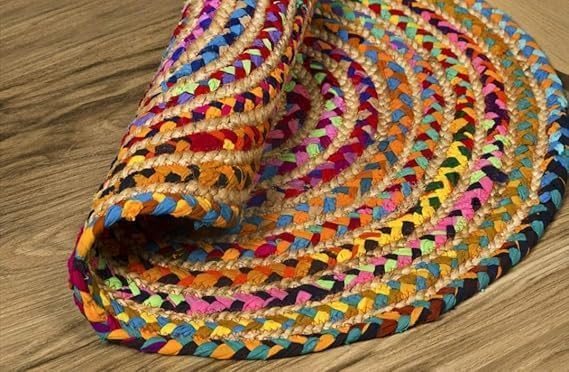 Tapete Redondo Boho 122 cm Multicolor Hecho a Mano miniatura 3