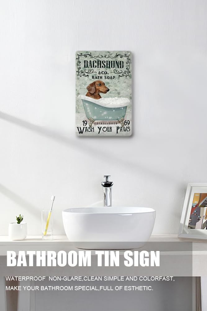 Lustiges Blechschild 'Wash Your Paws' Mit Dackel-Motiv - 20x30cm, Vintage Metallschild