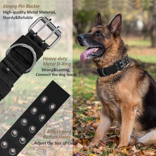 Tactical Dog Collar Military Adjustable Dog Collars Soft Nylon Training Collar with Patch Heavy Duty Metal Buckle Collars for Medium Large Dogs (Black, M)