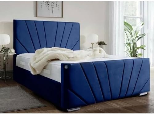 Sunrise Bespoke Bed Plush Velvet upholstery Bed Frame And Headboard | Ottoman Gas Lift | DOUBLE (Plush Blue)
