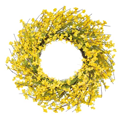 wwmira 24 Inch Spring Wreath for Front Door, Artificial Yellow