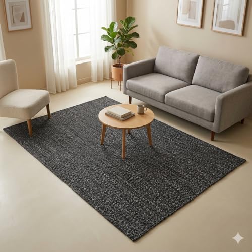 Image of Handmade Cotton Braided 3x5 feet Throw Rug - Washable, Low Pile Reversible Floor Mat for Bedroom, Kitchen, Entryway & Living Room - Eco-Friendly Woven Carpet - (Charcoal, Rect)