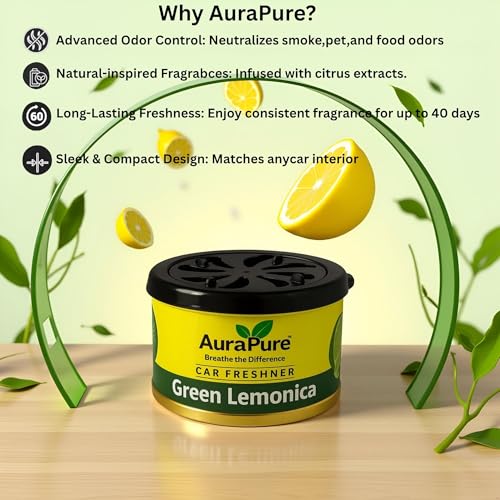Image of Green Lemonica Car Perfume | Strong Gel Air Freshener for Car Dashboard & Interior | Long-Lasting Organic Fragrance | Odor Eliminator for Smoke, Food, Pets | 100g | Travel Friendly