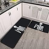 YouTary Rock and Roll Skeleton Skull Boho Hippie Pattern Kitchen Rug Set 2 PCS Floor Mats Washable N