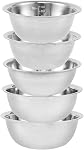Stainless Steel Mixing Bowls Set of 5, Small Metal Mixing Bowl for Kitchen Baking, Prepping, Cooking and Serving, Salad,Vegetables,Sizes 9.4“ 8.6“ 7.8” 6.3“ 5.5” (Lid not Included)