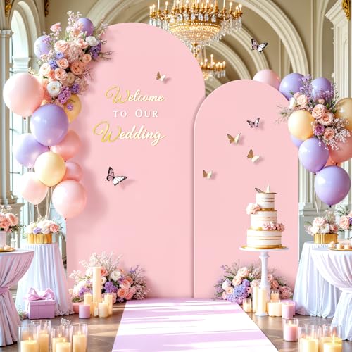 Image of 7.2FT 6FT Arch Backdrop Cover for Wedding, Set of 2 Stretchy Spandex Fitted Arch Stand Cover for Baby Shower, Birthday Party Decor, Chiara Backdrop Cover with Double-Sided Design(Pink, Blue)