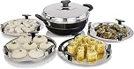 Vinod Hard Anodised Multi Kadai with Idli Tray, Dhokla and Patra Tray Induction Base All in One Cooker Idli Maker Tray Dhokla Maker Tray Patra Maker Tray Multi Steamer Stainless Steel Food Grade