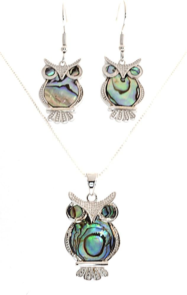 Heart Beats Sterling Silver Eurasian-Eagle-OWL Abalone Optional,Necklace, Earrings or Necklace/Earrings Set (Necklace Earrings Sets)