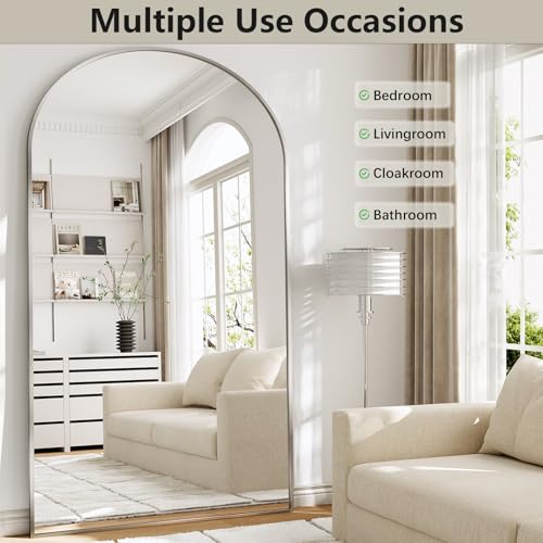 Image of Oversized Full Length Mirror, 41 inchx81 inch Large Arched Floor Mirror Full Length with Stand, Room Decor Big Full Body Mirror with HD Tempered Glass Aluminum Frame for Bedroom Living Room, Silver