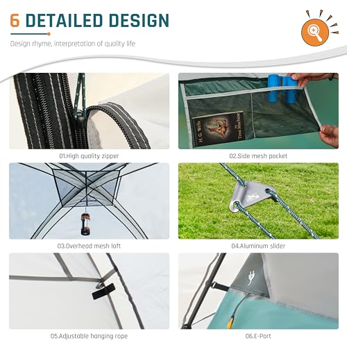 6 Person Camping Tent with Porch, 10'x9' Large Family Tents for Camping, Big Dome Tents Includes Rainfly, Easy Setup Tent for Outdoor Camping Picnic Backyard - Thumbnail 7