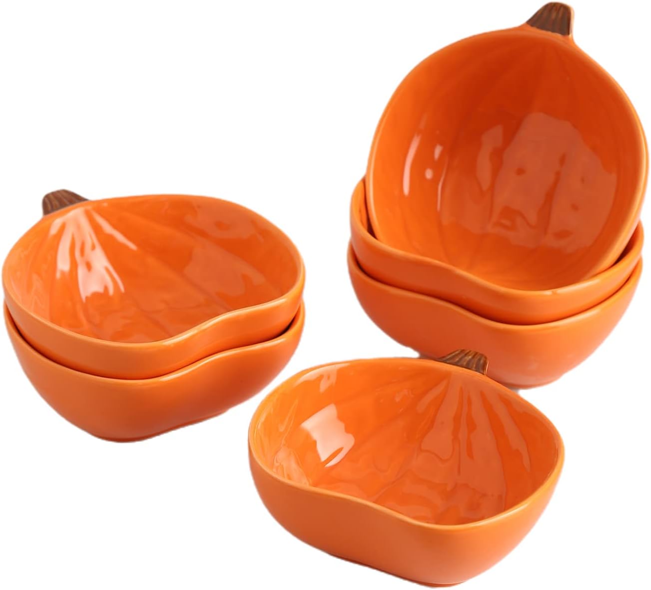 Yeexoxow Ramekins 6 Ounces Oven Safe, Ceramic Ramekins Set for Baking Creme Brulee, Souffle, Pudding, Small Pumpkin Shaped Bowls for Serving Dip, Sauce, Condiments and Snack, Set of 6, Orange