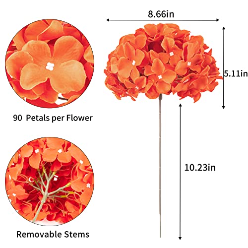 DuHouse Artificial Bigger Silk Hydrangea Flower Heads with Stem Realistic Fake Hydrangea Flower Bouquets for Wedding Home Party Garden Centerpiece Pack of 6(Burnt Orange) - Image 2