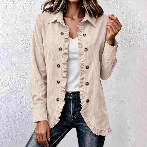 Corduroy Jacket Women Ruffle Business Casual Open Front Lapel Button Coat - image 2