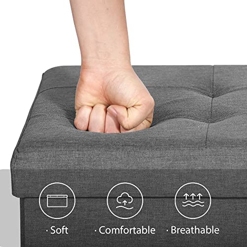 Super Deal 43 Inches Storage Ottoman Bench Folding Footstool With Divider Padded Seat Large Toy Storage Chest Long Box For Living Room Bedroom Entryway, 660 Lbs Capacity 15" X 43" X 15" Light Gray #TOP5
