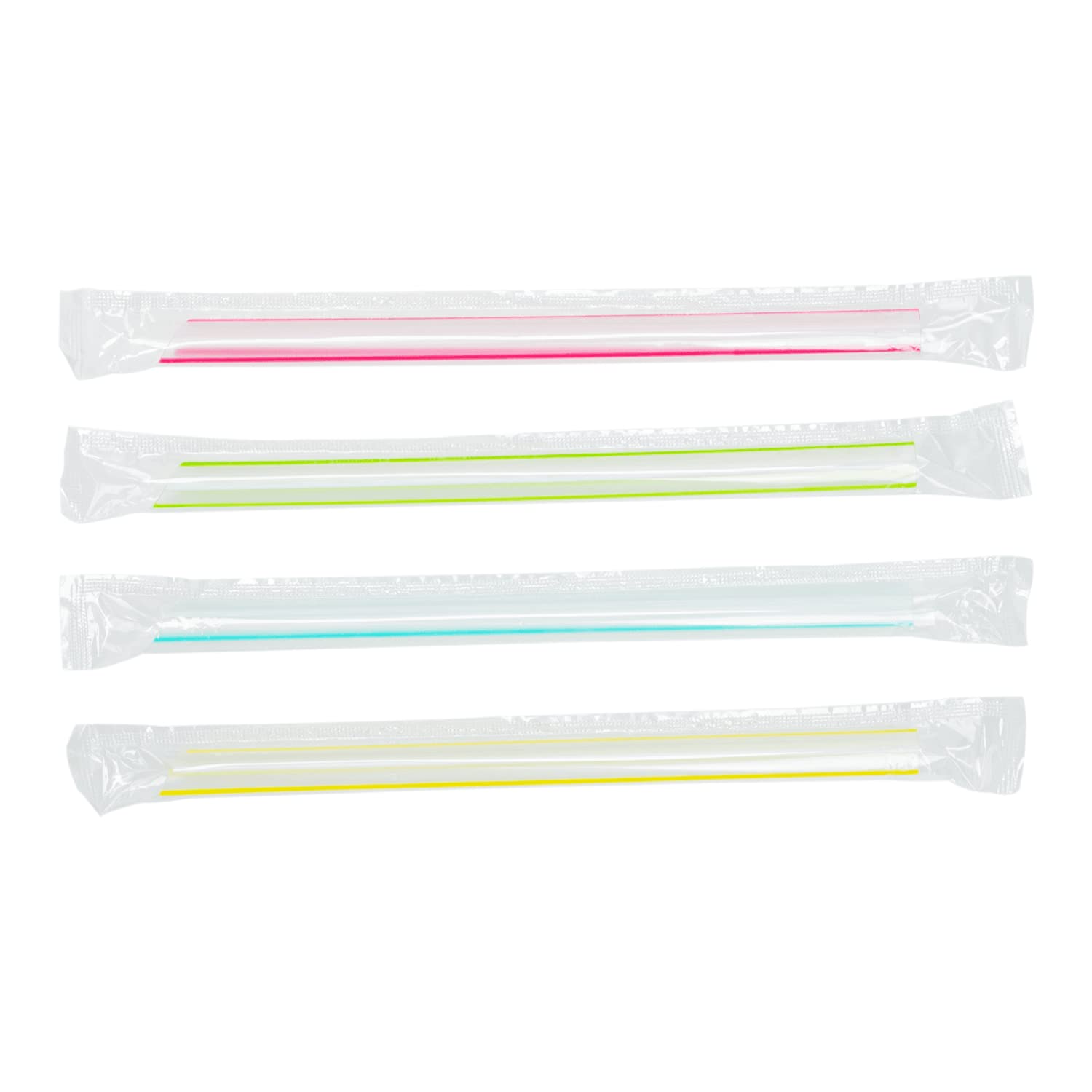 Karat [2,000 ct] 7.5" Boba Straws (0.39" Diameter), Individually Wrapped | Clear with Mixed Stripes