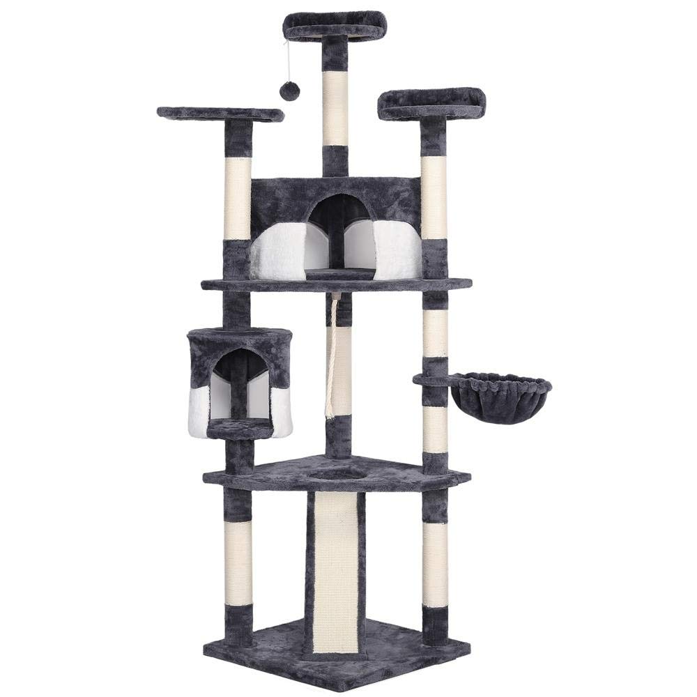 YAHEETECH 79in Multi-Level Big Cat Tree Cat Tower Play House Climber Stand Furniture with Scratching Post, Plush Perch, Dangling Ball, Two Condo, Basket and Ramp, Suit for Kittens, Cats and Pet