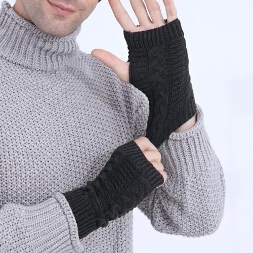 MUFEKUM 2 Pairs Fingerless Gloves, Wrist Warmers Gloves Warm Knit Gloves, Comfortable Winter Wrist Gloves for Women Girl with Thumbhole Design