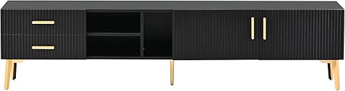 Miniatura 8 de Bellemave Soporte de TV con gabinetes de almacenamiento, centro de entretenimiento con mesa espaciosa de madera con patas champán para televisores