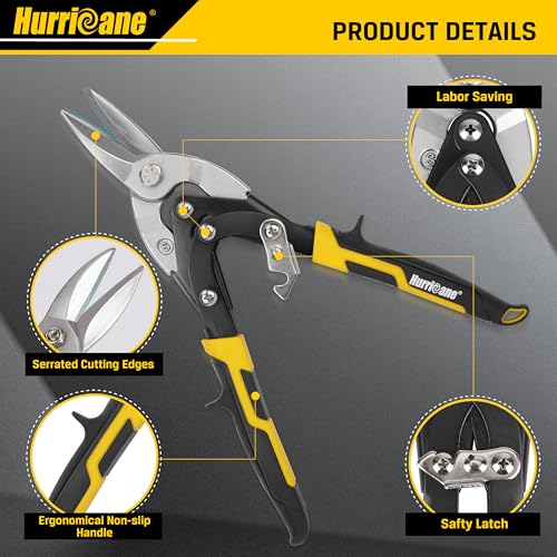 Image of HURRICANE 10 Inch Aviation Tin Snips, Cr-Mo Aviation Snips for Cutting Metal Sheet, Heavy Duty Sheet Metal Cutter Shear, Straight Cut, High Leverage Aviation Snip, Up to 40% Labor Saving