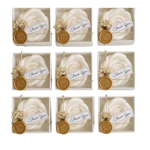 White Rose Petal Soy Wax Candles in Bulk - Scented Wedding Favor, Bridal Shower Baby Shower Birthday Gift - Dried Flower, Wax Stamp (20 Pieces)