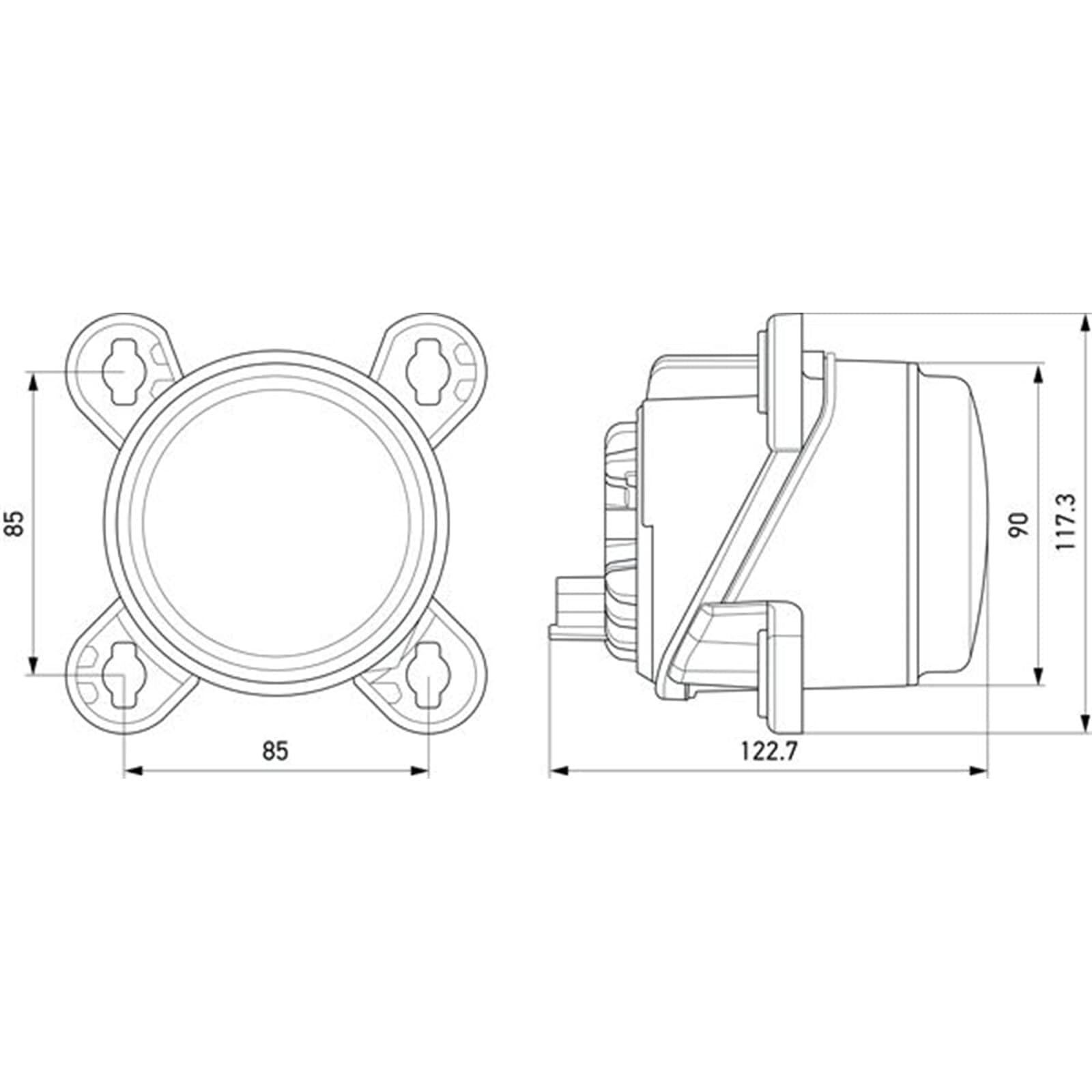 HELLA 1K0 015 050-121 LED-Hauptscheinwerfer - 90mm Essential R80 - 12/24V - rund - Einbau - Lichtscheibenfarbe: transparent - vorne rechts/vorne links | 1K0 015 050-121, Frontscheinwerfer
