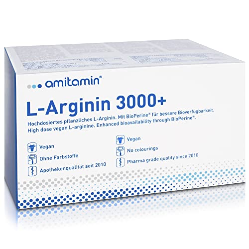 amitamin L-ARGININ 3000+ 120 Kapseln - deutsche Apothekenqualität, hochdosiert 3000mg, 100% Vegan,...
