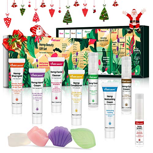 Preisvergleich Produktbild Hanf Beauty Geschenkset mit Augencreme 12 PCS, Gesichtsreiniger, Toner, Feuchtigkeitscreme, Gesichtsseife, Lippenbalsam, Handcreme, Shampoo, Conditioner, weihnachtsgeschenke für frauen