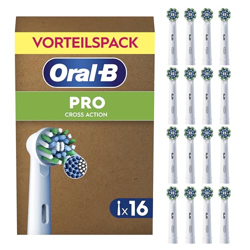 Oral-B Pro Aufsteckbürsten Cross Action Weiß 16 Stück - Original Zahnbürstenaufsatz für Elektrische Zahnbürste Überlegene Zahnreinigung Zahnbürstenköpfe mit X-Borsten