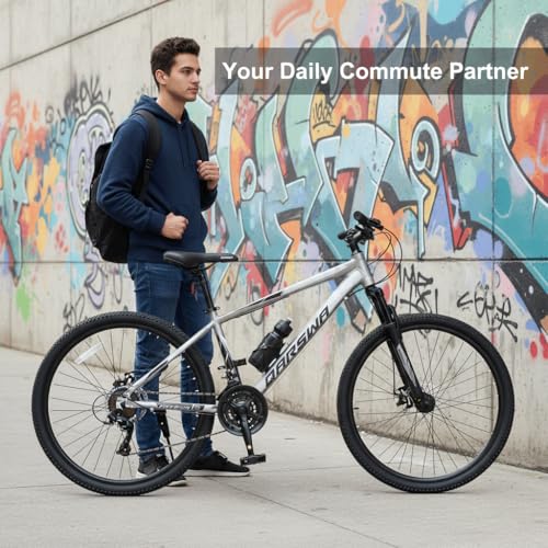 QARSWA 26 Inch Mountain Bike for Men and Women, Lightweight Aluminum Frame MTB with Dual Disc Brakes & 21-Speed Trigger Shifter, Comfort Foam Seat Adult Bicycle for Trail & Outdoor Riding,Black